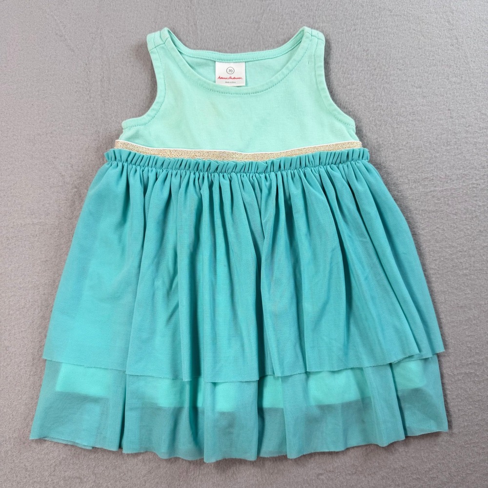 Hanna Andersson Tiered Tulle Ballerina Dress Baby Girl 70 Teal Gold Sparkle Tutu